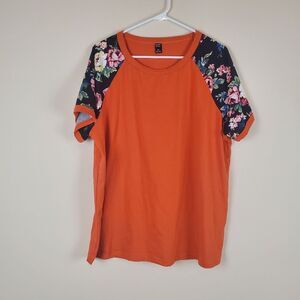 Emery Rose Orange Floral Raglan Tshirt Size 2Xl